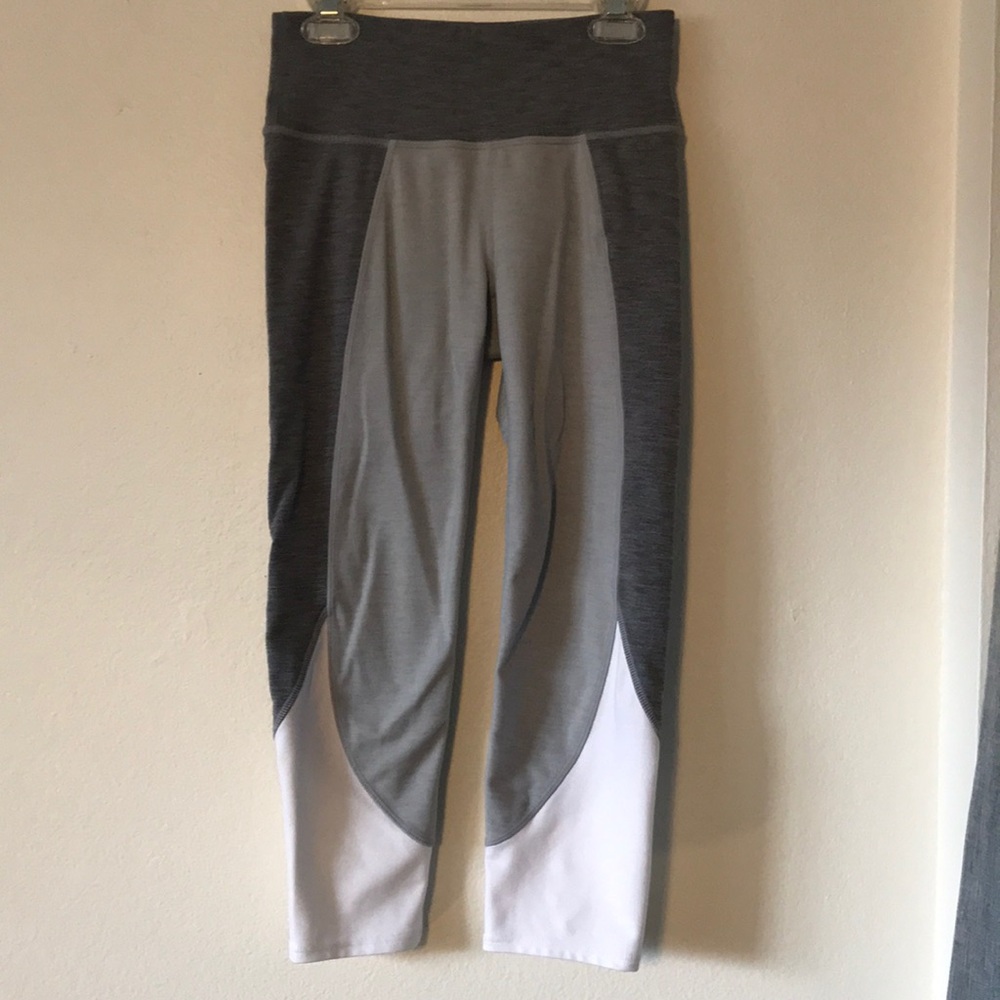 Gray and white color block athleta leggings